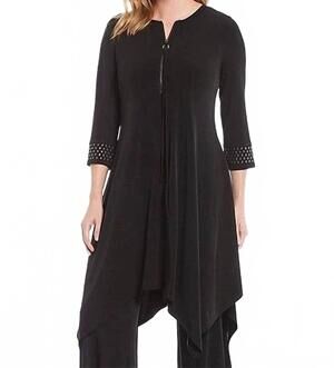 NEW IC COLLECTION handkerchief hem embellished tunic in black